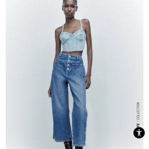 Zara-Z1975 HIGH RISE WIDE LEG CROPPED BUTTONED JEANS